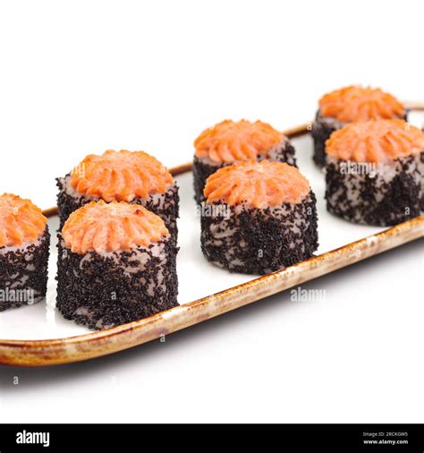 Baked Uramaki Sushi Rolls Set With Rice Nori Masago Roe Cucumbers