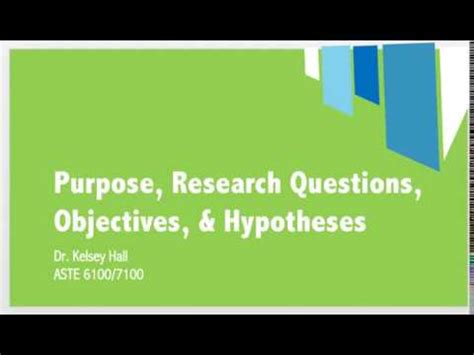 Purpose Statement Research Objectives Research Questions