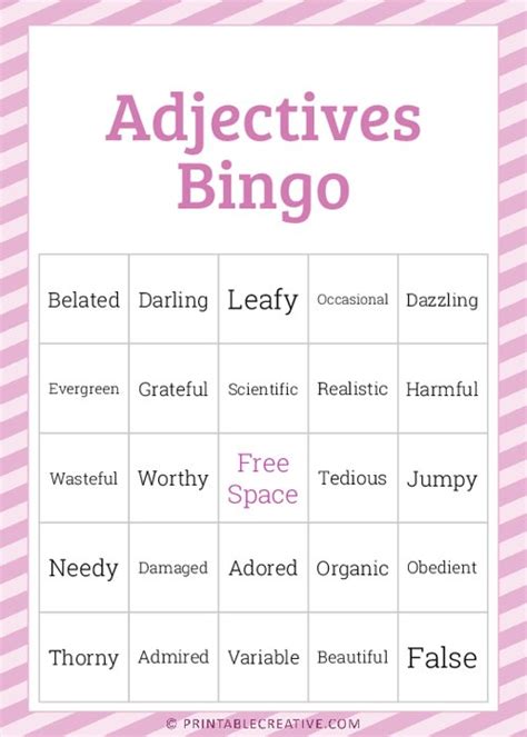 Adjectives Bingo