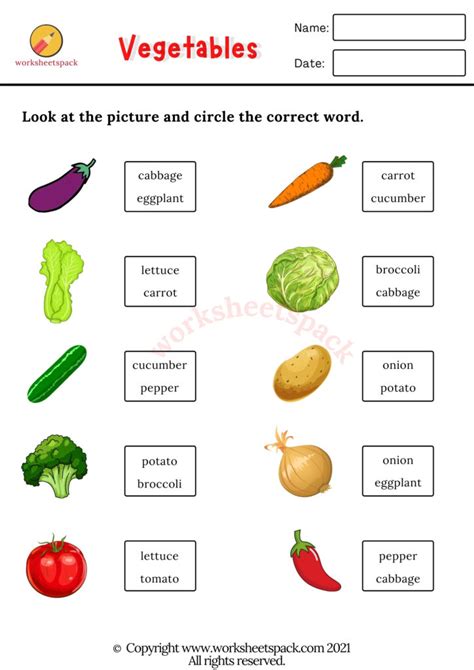 Vegetables Worksheets Printable And Online Worksheets Pack