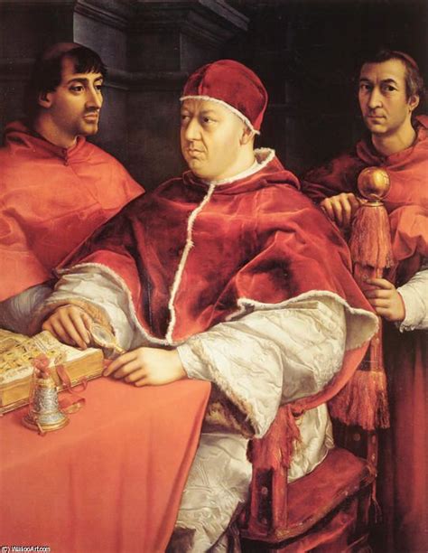 Retrato de papa León X y Dos cardenales pintura de Raphael Raffaello