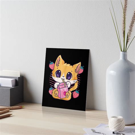 Strawberry Milk Cat Cute Kawaii Kitten Anime Neko Shake Art Board