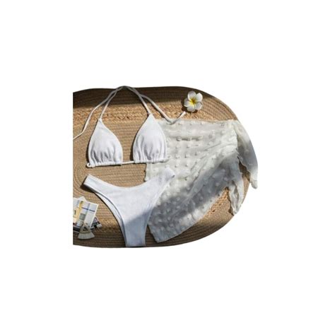 GENERICO Bañador bikini triángulo halter liso con falda de playa