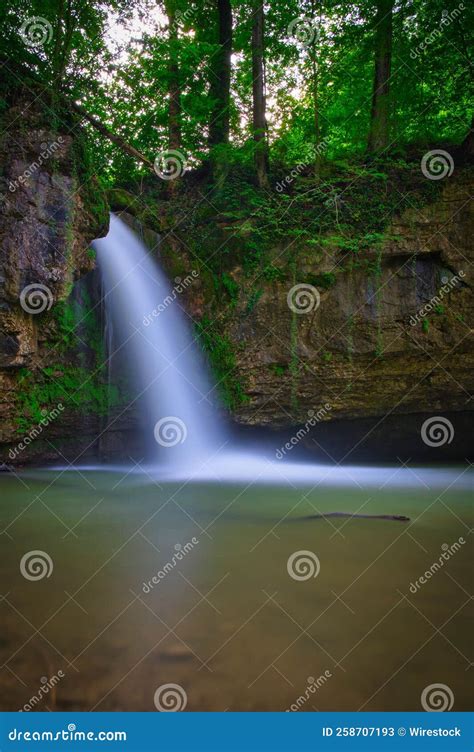 Beautiful Scenery of a Waterfall Flowing Downstream in a Forest Stock ...