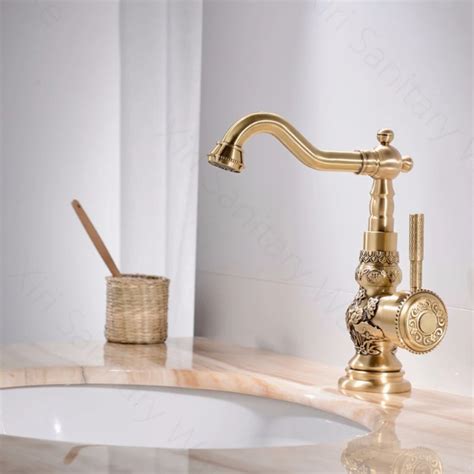 Retro Style Antique Brass Kitchen Faucet Cold And Hot Water Mixer Single Handle 360 Degree