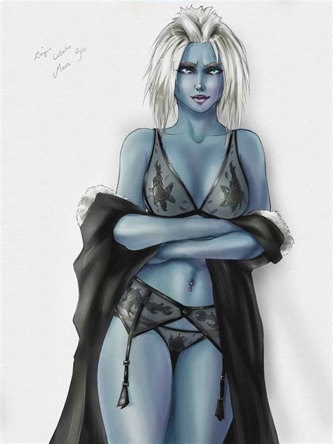 Rule 34 1girls Arms Folded Black Iris Blue Skin Bra Cloak Destiny Game Female Female Only