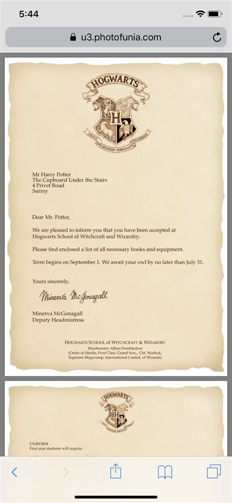 Harry Potter Hogwarts Acceptance Letter Harry Potter Hogwarts Letter