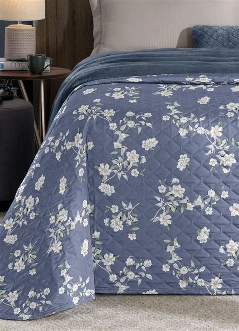 Cobertor Plush Floral Azul Casal 1 Peça Lar Lazer