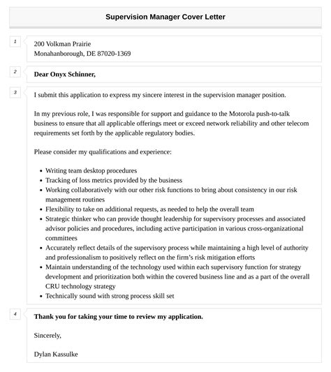 Supervision Manager Cover Letter Velvet Jobs