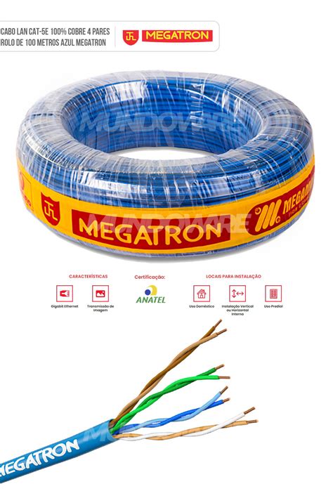 Cabo De Rede Cat E Cobre Rolo De M Azul Megatron Mundoware