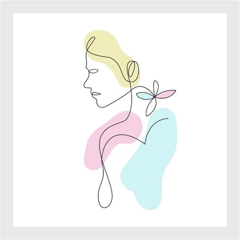 Retrato De Estilo Minimalista Cara De Mujer Arte Lineal Vector Premium