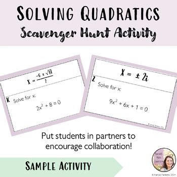 Free Solving Quadratic Equations Scavenger Hunt Sample Activity For