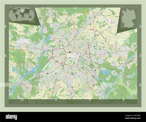 Berlin, state of Germany. Open Street Map. Locations of major cities of ...