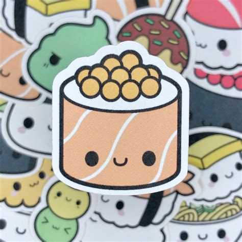 Kawaii Food Sticker Salmon Maki With Ikura Etsy