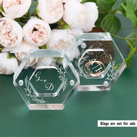 Customized Personalized Acrylic Clear Hexagon Ring Box Bridal