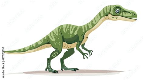 Cartoon Green Velociraptor On White Background Flat Vector Stock Vector