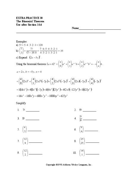 Binomial Theorem Lesson Plans & Worksheets | Lesson Planet