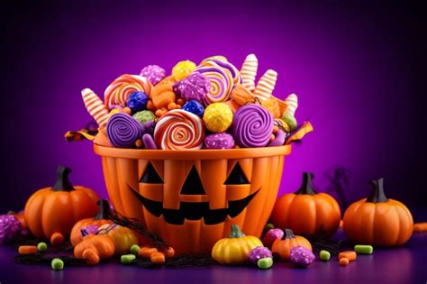 Premium Photo Halloween Concept Background Halloween Jack O Lantern Basket With Full Of