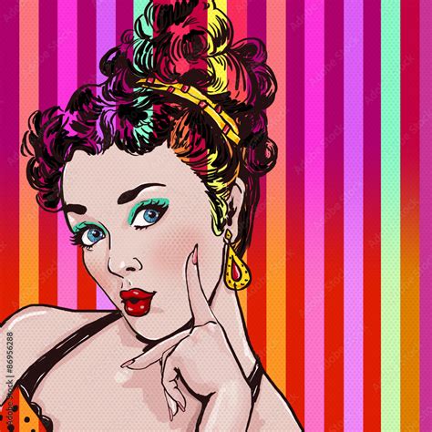 Pop Art Illustration Of Woman With Hand Pop Art Girl Stock