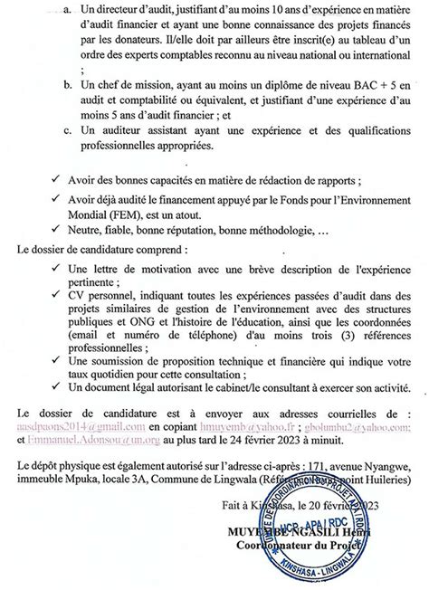 Mediacongo Net Offre D Emploi Consultant Cabinet D Audit Pour