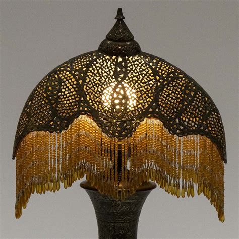 Antique Syrian Pierced Brass Lamp With Glass Beads Brass Lamp Lamp Glass Beads