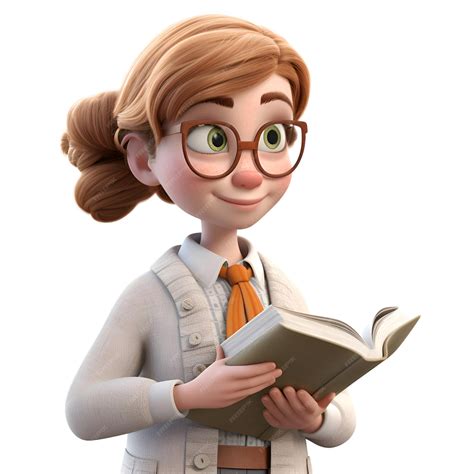 Premium Photo 3d Illustration Of A Cute Cartoon Girl With Glasses Reading A Book