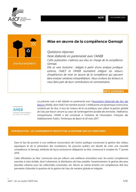 Mise en œuvre de la compétence GEMAPI questions réponses