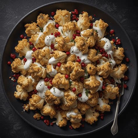 Moroccan Spiced Roasted Cauliflower With Tahini Yogurt Sauce And Pomegranate Seeds Spice