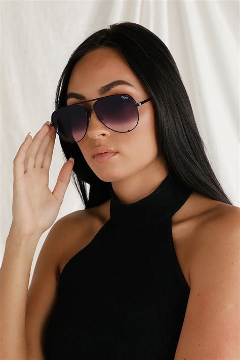 Quay High Key Sunglasses - Aviator Sunglasses - Black Sunglasses - Lulus