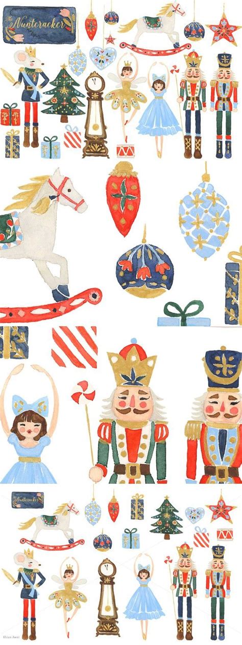 Watercolor Nutcracker Clipart Set Christmas Illustration Nutcracker