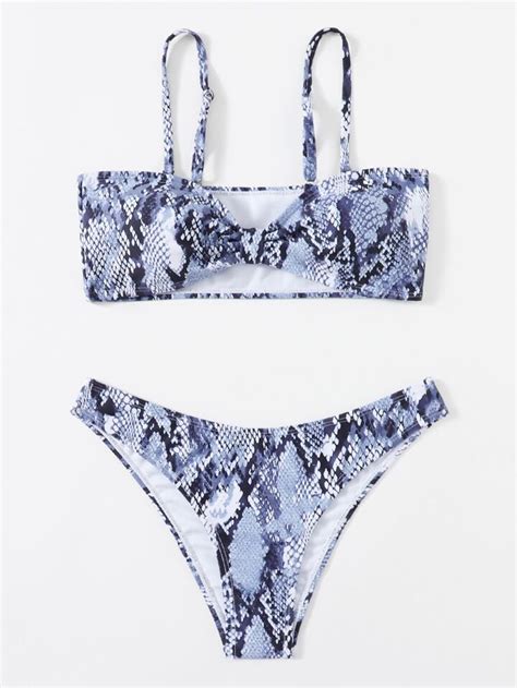 Snakeskin Print Knot Bikini Swimsuit SHEIN UK