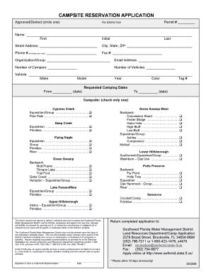 Fillable Online Swfwmd State Fl Campsite Reservation Application