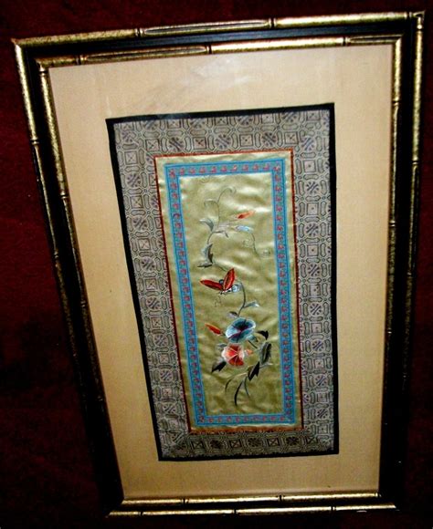 Vintage Chinese Hand Embroidered Art Silk Tapestry Featuring