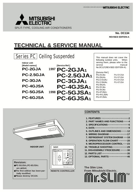 Mitsubishi Air Conditioner Service Manual for Models PC-2GJA, PC-2.5GJA ...