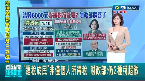 49民眾沒繳綜所稅 還稅於民普發6000元惹眾議 財政部解答仍2種稅超徵 還稅於民非僅個人所得稅│主播 魏汶萱│【台灣要聞