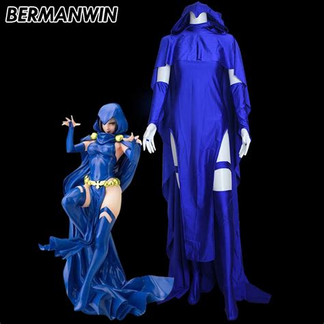 Bermanwin High Quality Dc Comics Raven Costume Dress Cloak Spandex Adult Women Halloween Cosplay