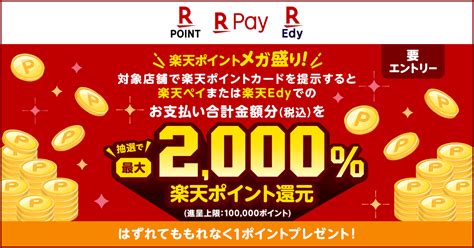 「楽天ポイントカード」と「楽天ペイ」「楽天edy」の利用で、「楽天ポイントメガ盛り！最大2000％還元キャンペーン」を開催｜楽天ペイメント