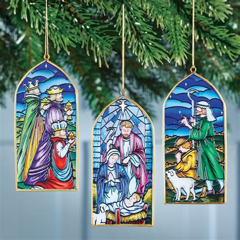 Stained Glass Colorful Nativity Ornaments Set Of 3 Collections Etc