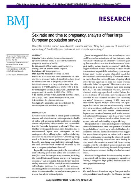 Pdf Sex Ratio And Time To Pregnancy Analysis Of Four Large European Population Surveys