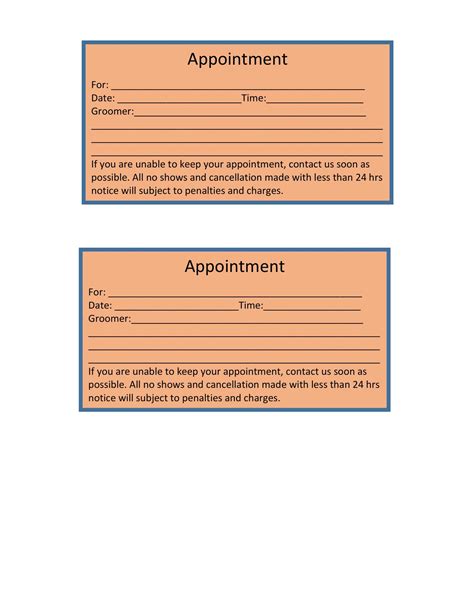 Free Printable Appointment Card Templates Word Pdf Excel Medical