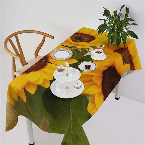 Gzhjmy Flax Rectangle Tablecloth Vintage Sunflowers Table Cloth Table