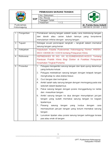 Sop Pemakaian Sarung Tangan Pkm Kebonagung Pdf