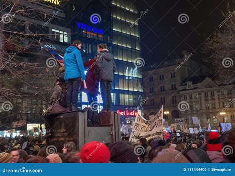 Protests On Wenceslas Square In Prague Editorial Photo Image Of