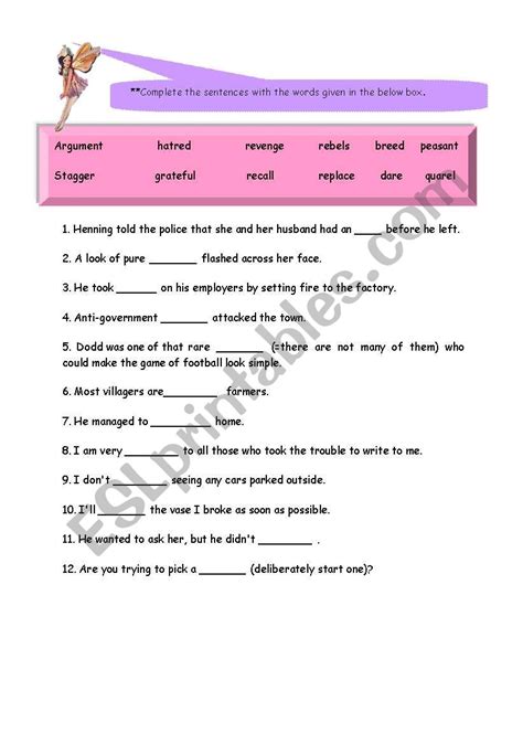 Vocabulary Worksheet Fill In The Blanks Esl Worksheet By Academic