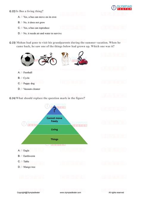 30 Printable Class 1 Science Olympiad Sample Papers Olympiad Tester