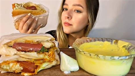 Cachorro Quente Completo Molho De Queijo E Maionese Caseira Mukbang