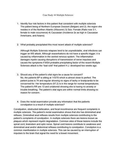 Multiple Sclerosis Case Study Case Study Multiple Sclerosis