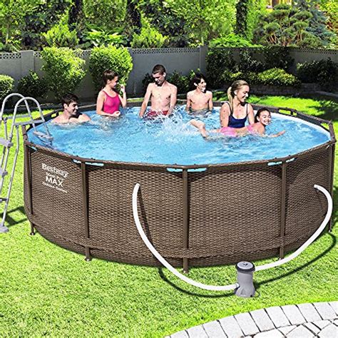 Bestway Steel Pro Max Frame Pool Complete Set Deluxe Rond Rotan Look