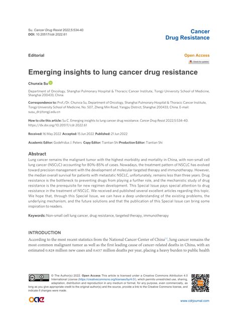 Pdf Emerging Insights To Lung Cancer Drug Resistance