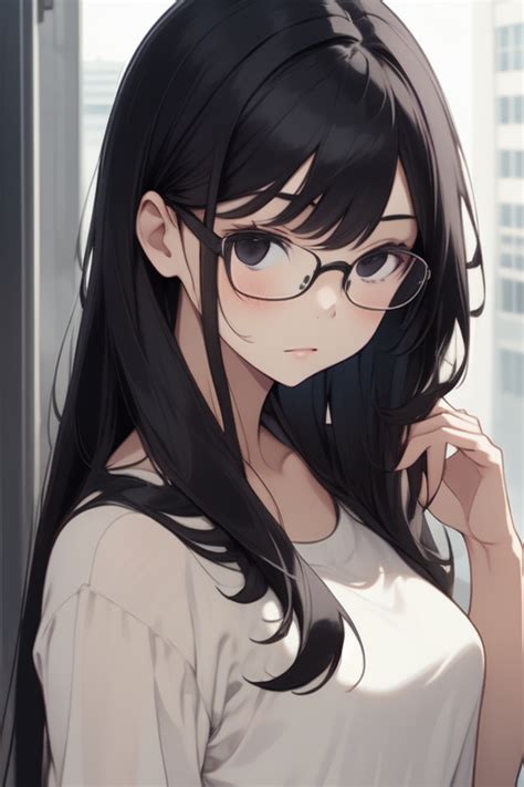 AI Art PixAI学習LoRA glasses straight black hair by unctrl PixAI